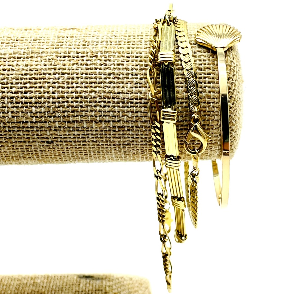 Vintage Gold Tone Bracelet Lot of 4 Chain Bangle Dangle Costume Jewelry